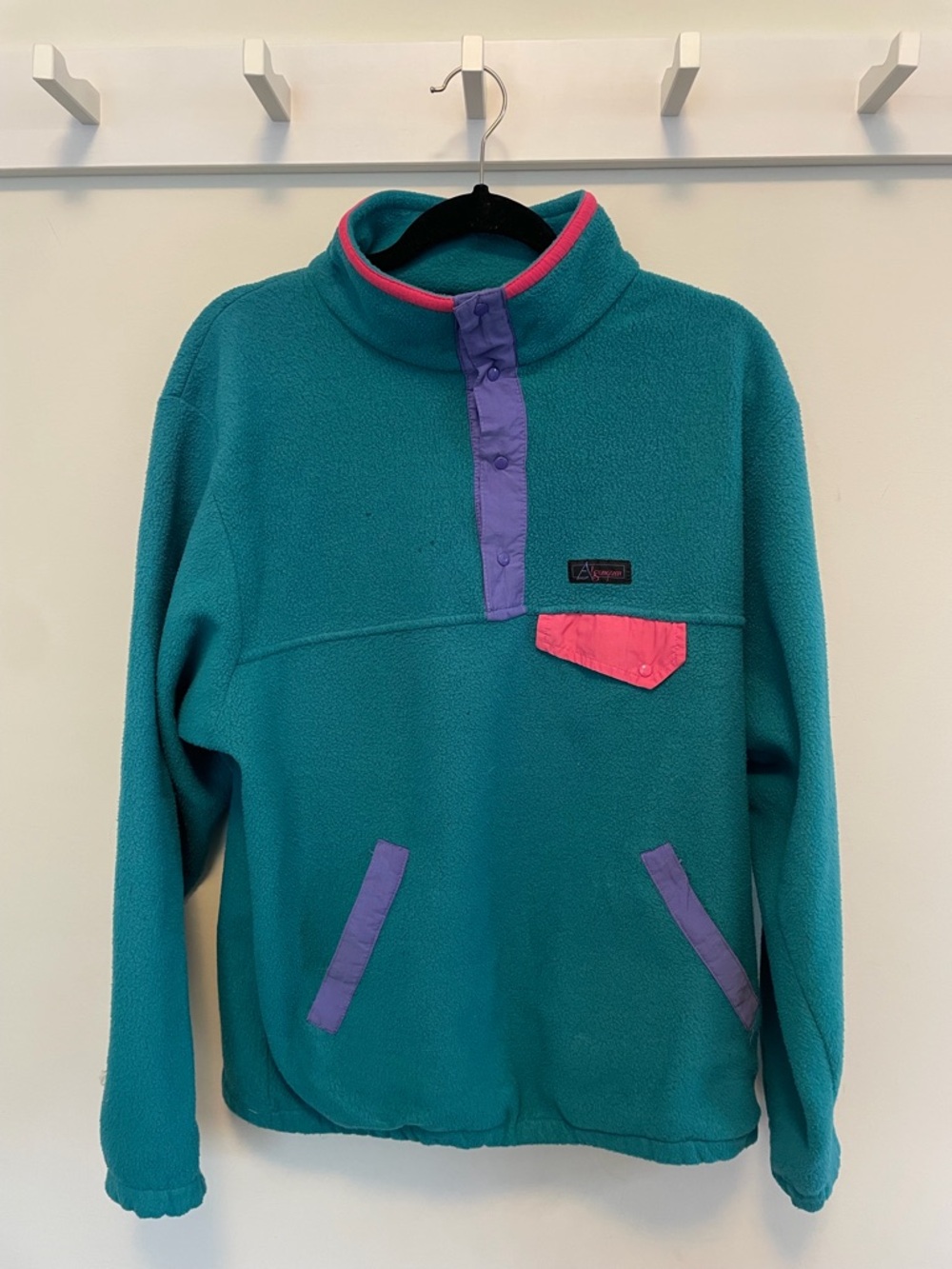 Teal Snap-Placket Fleece Pullover with Pink & Purple Accents